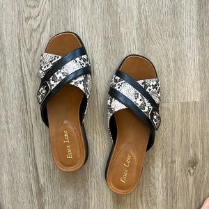 Essex Lane black and brown snake skin sandals size 7 1/2